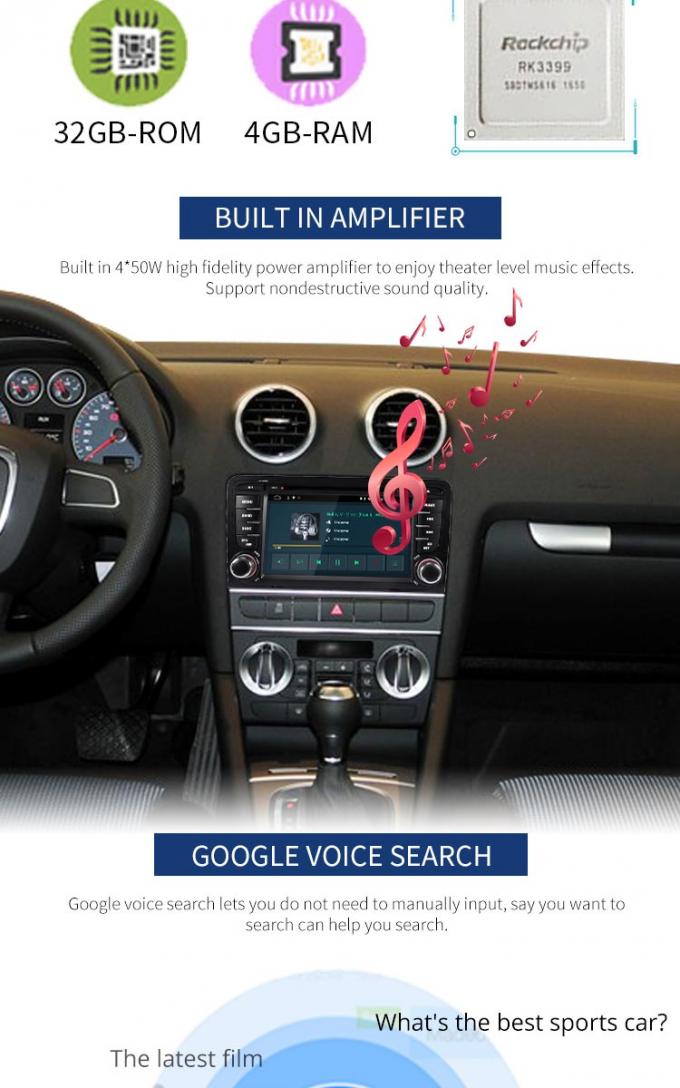 lettore DVD GPS incorporato dell'automobile di 4+32G Audi Android con il collegamento dello specchio di BT GPS DVR