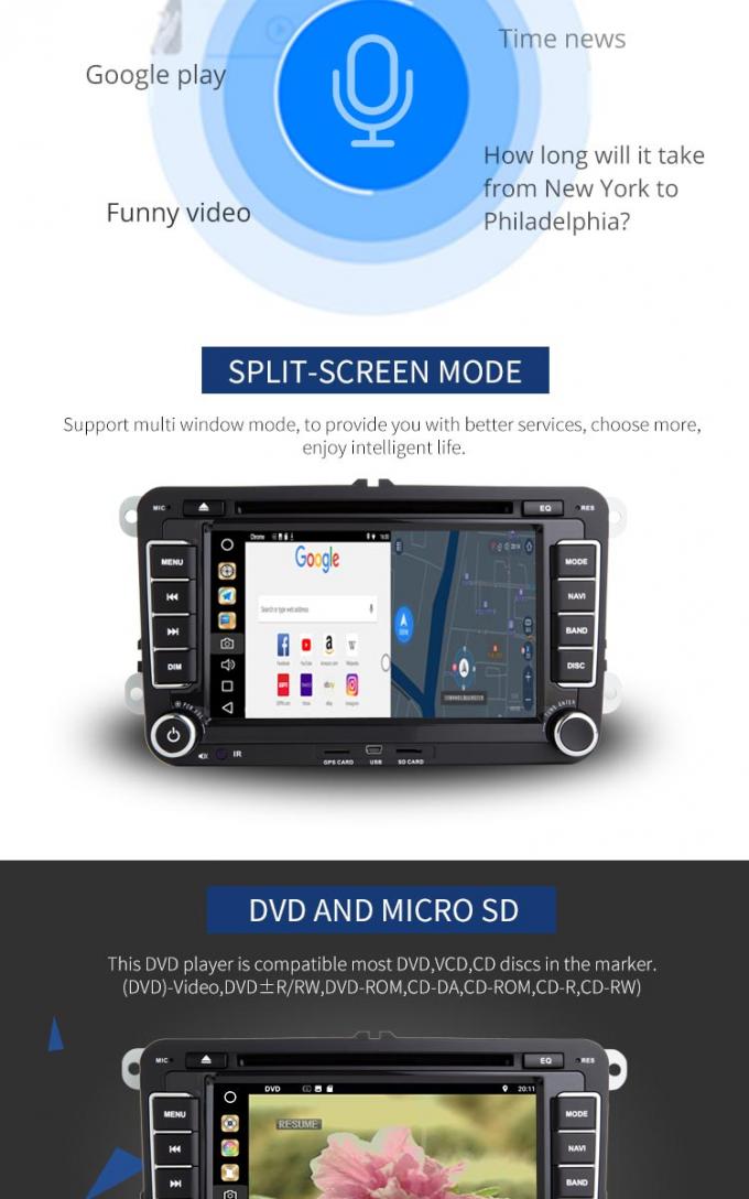 Automobile a 7 pollici di Android 8,1 del lettore DVD di Volkswagen del touch screen con Wifi BT GPS AUS.