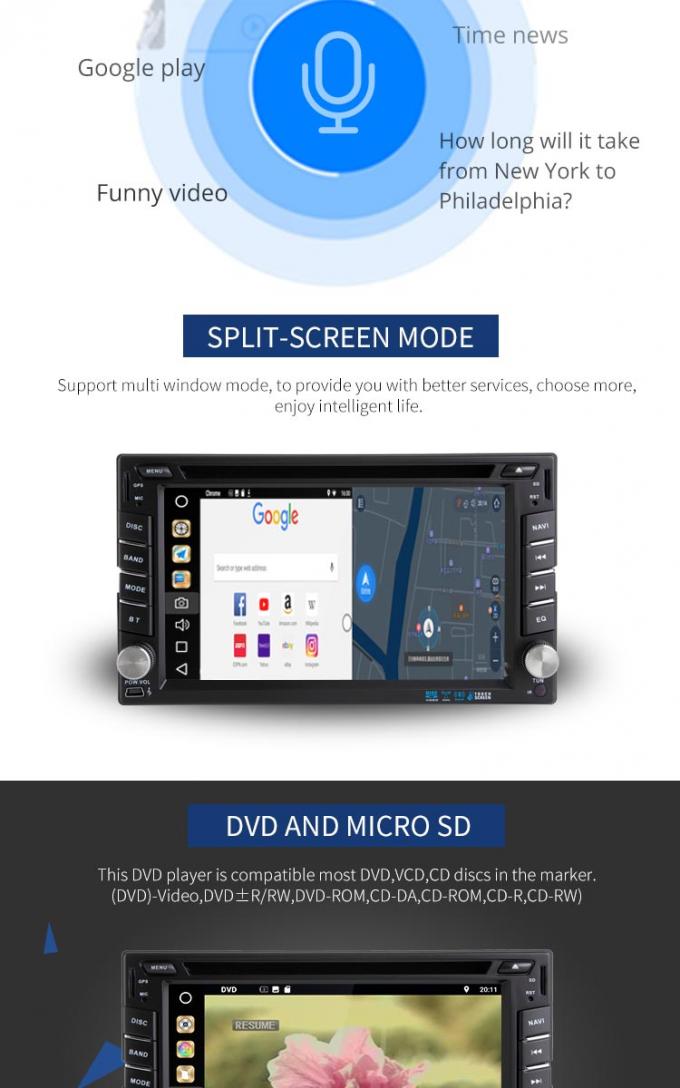 Lettore DVD dell'automobile dell'universale di Android 8,1 con la funzione di deviazione standard SWC FM TV di USB