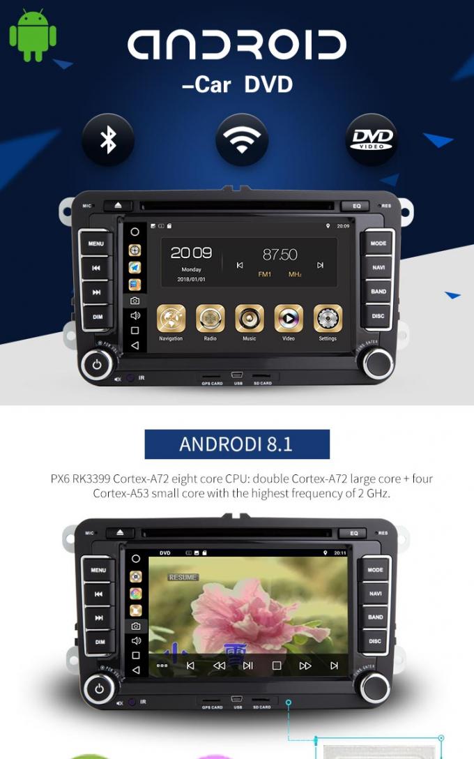 Automobile a 7 pollici di Android 8,1 del lettore DVD di Volkswagen del touch screen con Wifi BT GPS AUS.